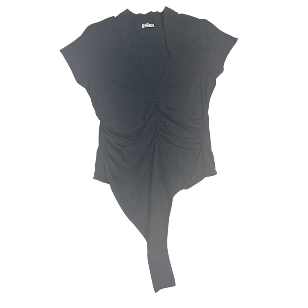 Free People Intimately Black Bodysuit Sleeveless Rushed Deep V-Neck Size‎ Medium